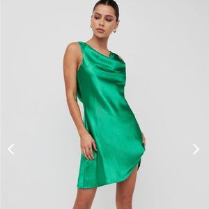 Green satin mini dress